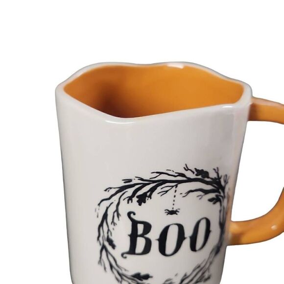 Booville by Magenta Halloween Orange Black Boo Scalloped Top Coffee Mug - Picture 2 of 6